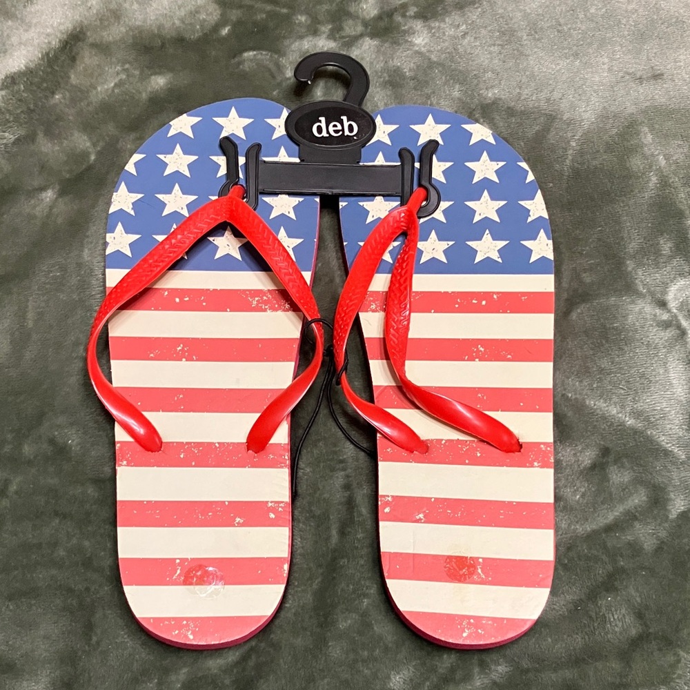 Deb Red, White & Blue Star Stripe Flip Flops
